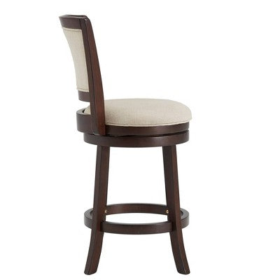  24" Falia Dark Cherry Finish Linen Swivel Counter Height Barstool Beige - Inspire Q