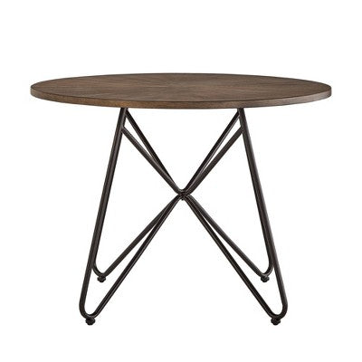  42" Leonard Round Dining Table With Black Iron Legs Walnut Finish - Inspire Q