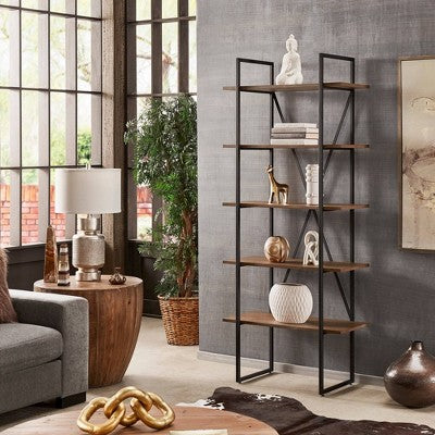  Nathyn 5 Shelf X Back Metal Post Bookshelf - Inspire Q