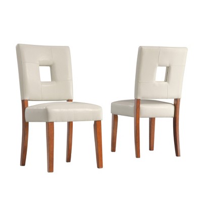 Set Of 2 Troy Keyhole Dining Chair Wood White - Inspire Q: Rubberwood Frame, Faux Leather, Spot Clean