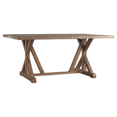  Camilla Farmhouse Concrete Inlaid Trestle Dining Table Vintage Pine - Inspire Q