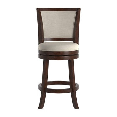  24" Falia Dark Cherry Finish Linen Swivel Counter Height Barstool Beige - Inspire Q