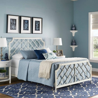  Queen Brinley Geometric Mosaic Metal Bed White - Inspire Q