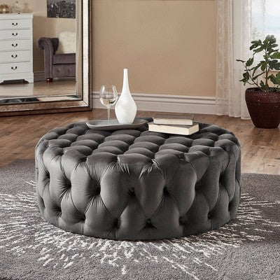  Beekman Place Velvet Button Tufted Round Cocktail Ottoman - Inspire Q