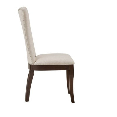 Set Of 2 Airelle Nailhead Trim Upholstered Wingback Dining Chairs Beige - Inspire Q