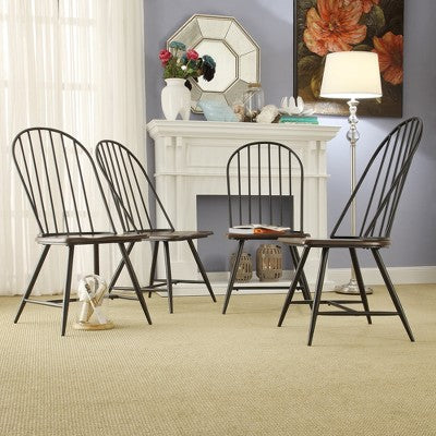  Set Of 4 Raelyn Two-Tone Spindle Windsor Dining Chairs Black - Inspire Q
