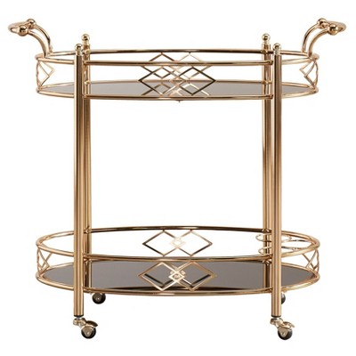  Annie Vintage Metal And Glass Bar Cart Rose Gold - Inspire Q