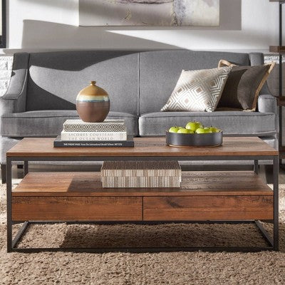  Felicia Rustic Industrial Metal/Wood Coffee Table Brown - Inspire Q
