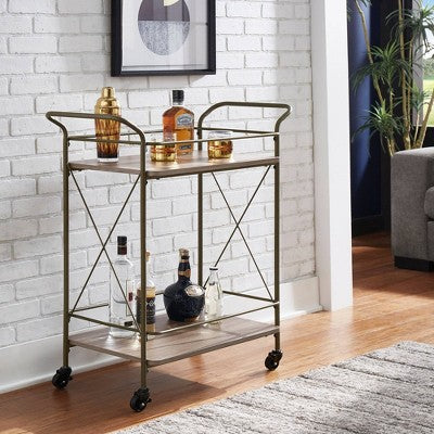  Raddatz Metal X Frame Bar Cart With Wood Shelf Bronze/Walnut - Inspire Q