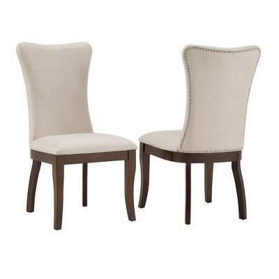  Set Of 2 Airelle Nailhead Trim Upholstered Wingback Dining Chairs Beige - Inspire Q