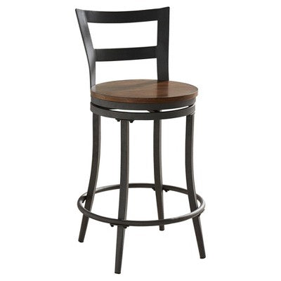  Set Of 2 24" Saroyan Swivel Metal & Wood Counter Height Barstool Graphite - Inspire Q