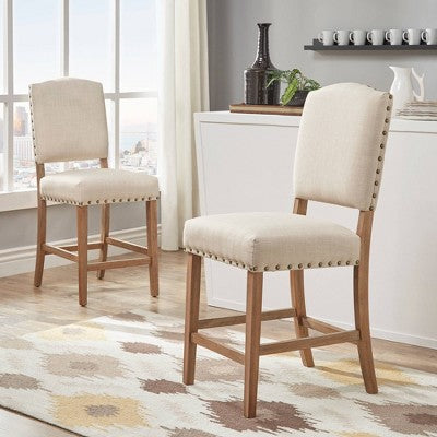  Set Of 2 24" Iverson Nailhead Trim Linen Counter Height Barstools - Inspire Q