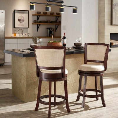  24" Falia Dark Cherry Finish Linen Swivel Counter Height Barstool Beige - Inspire Q