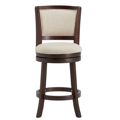  24" Falia Dark Cherry Finish Linen Swivel Counter Height Barstool Beige - Inspire Q