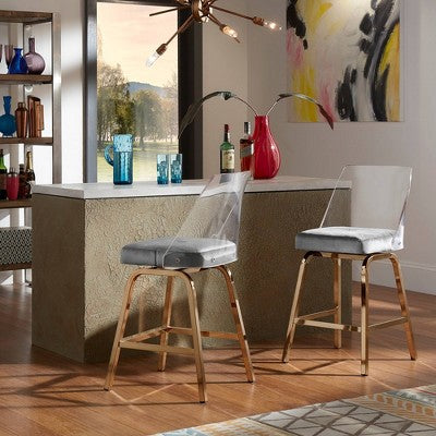  Set Of 2 24" Svana Champagne Gold Finish Velvet Swivel Counter Height Barstools - Inspire Q
