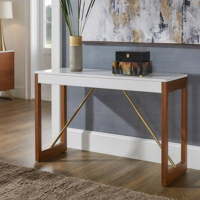 Luna Two Toned High Gloss Finish Sofa Table White/Walnut - Inspire Q