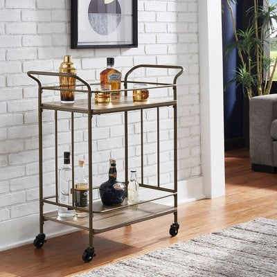  Wilkin Bronze Finish And Wood Straight Lines Bar Cart Bronze/Walnut - Inspire Q