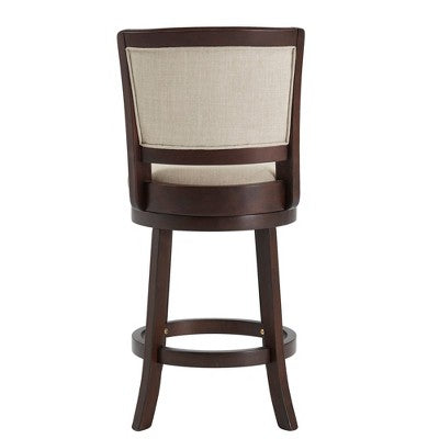  24" Falia Dark Cherry Finish Linen Swivel Counter Height Barstool Beige - Inspire Q
