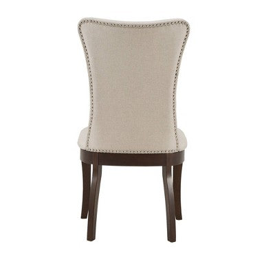  Set Of 2 Airelle Nailhead Trim Upholstered Wingback Dining Chairs Beige - Inspire Q