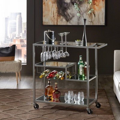  Estelle Step Tier Metal And Glass Bar Cart - Inspire Q