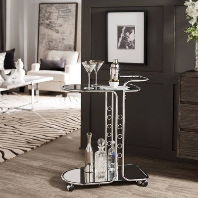  Bedford Chrome Finish Round Edge Bar Cart Silver - Inspire Q