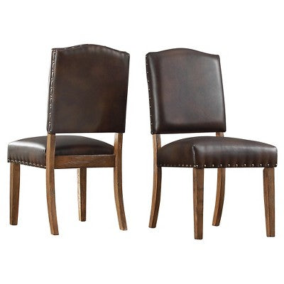  Set Of 2 Cobble Hill Nailhead Accent Dining Chair Wood Marbled Chocolate - Inspire Q: Rubberwood Frame, Bonded Leather